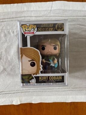 Funko Kurt Cobain Vinyl Figure with Green Striped Shirt and Teal Guitar